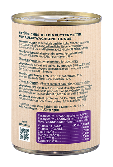 Primox Fleischmecker Nassfutter 400 g in Dose mit Ente Zusammensetzung und analytische Bestandteile