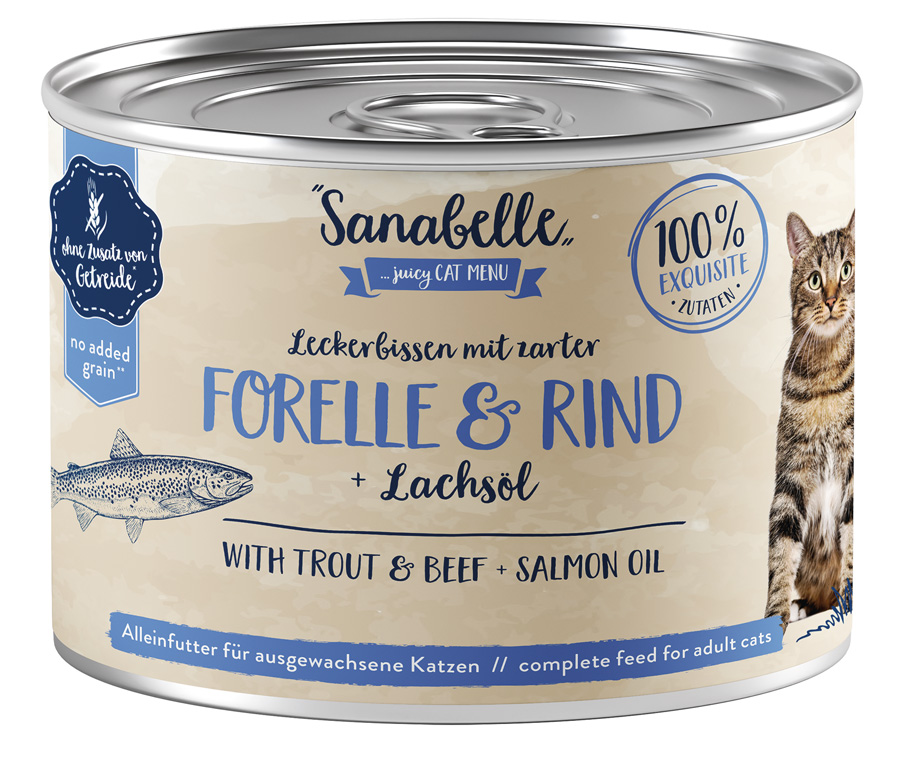 Sanabelle - Forelle & Rind + Lachsöl - 6 x 195 g - 1