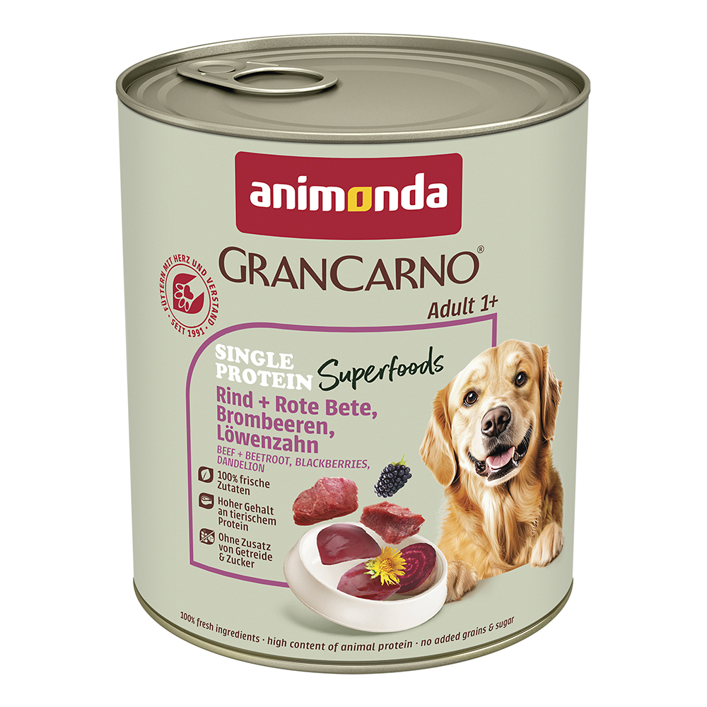 Animonda Gran Carno - Superfoods mit Rind, Rote Beete, Brombeeren & Löwenzahn - 6 x 800 g - 1