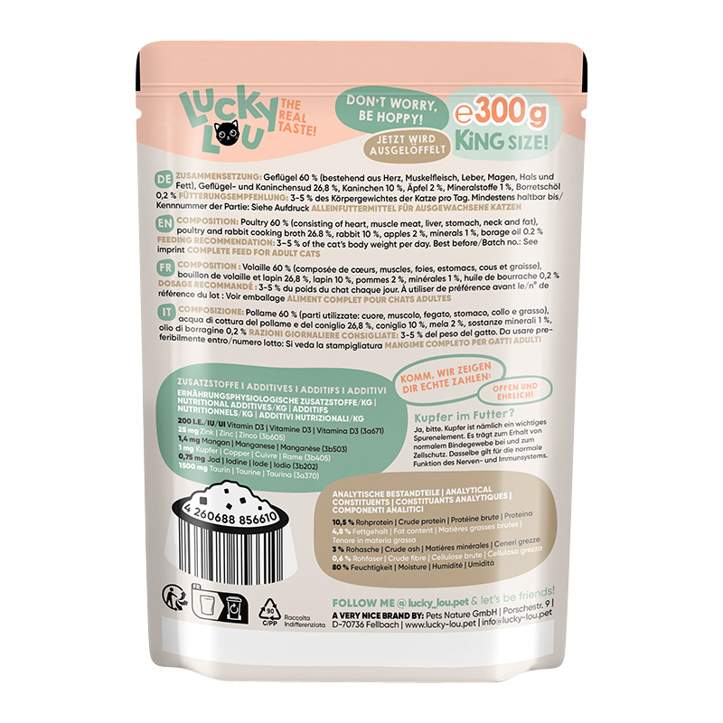 Lucky Lou - Adult Geflügel & Kaninchen - 6 x 300 g - 2