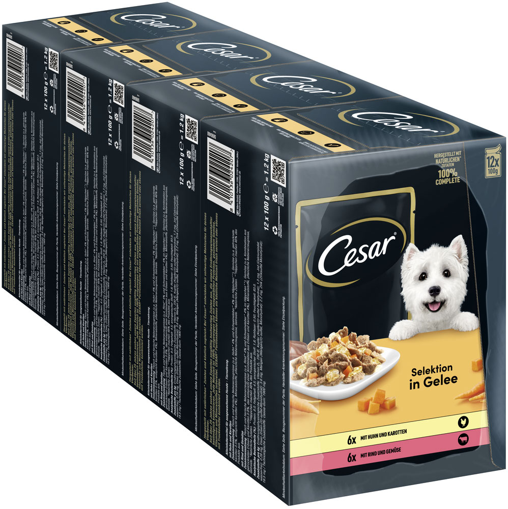 Cesar - Multipack in Gelee mit Fleisch & Gemüse - 4 x 12X100g - 4