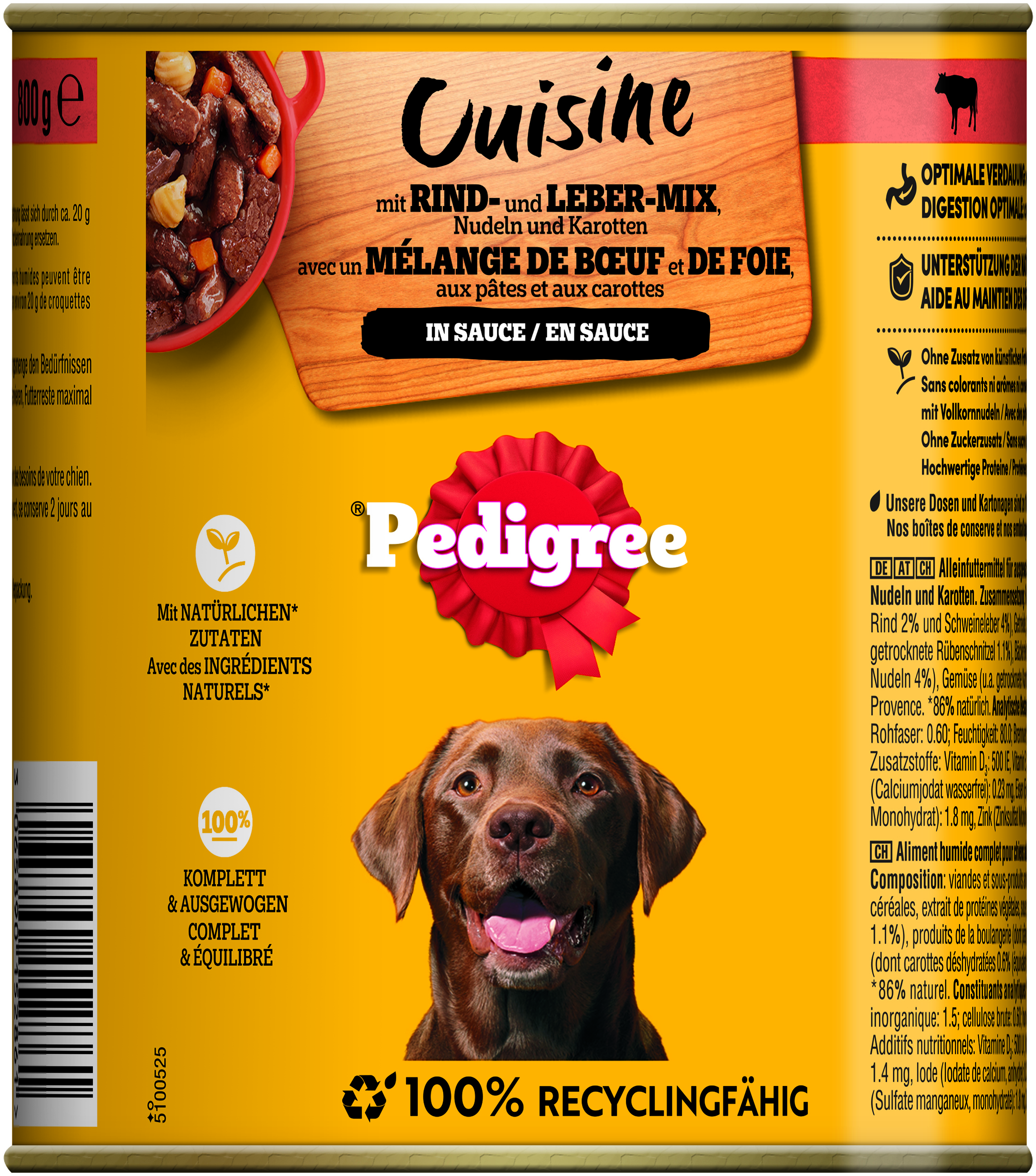 Cuisine mit Rind, Leber, Nudeln & Karotten in Sauce