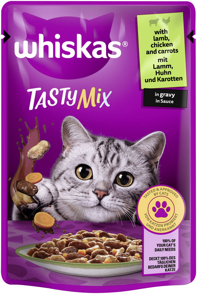 Whiskas Tasty Mix mit Lamm, Huhn und Karotten in Sauce