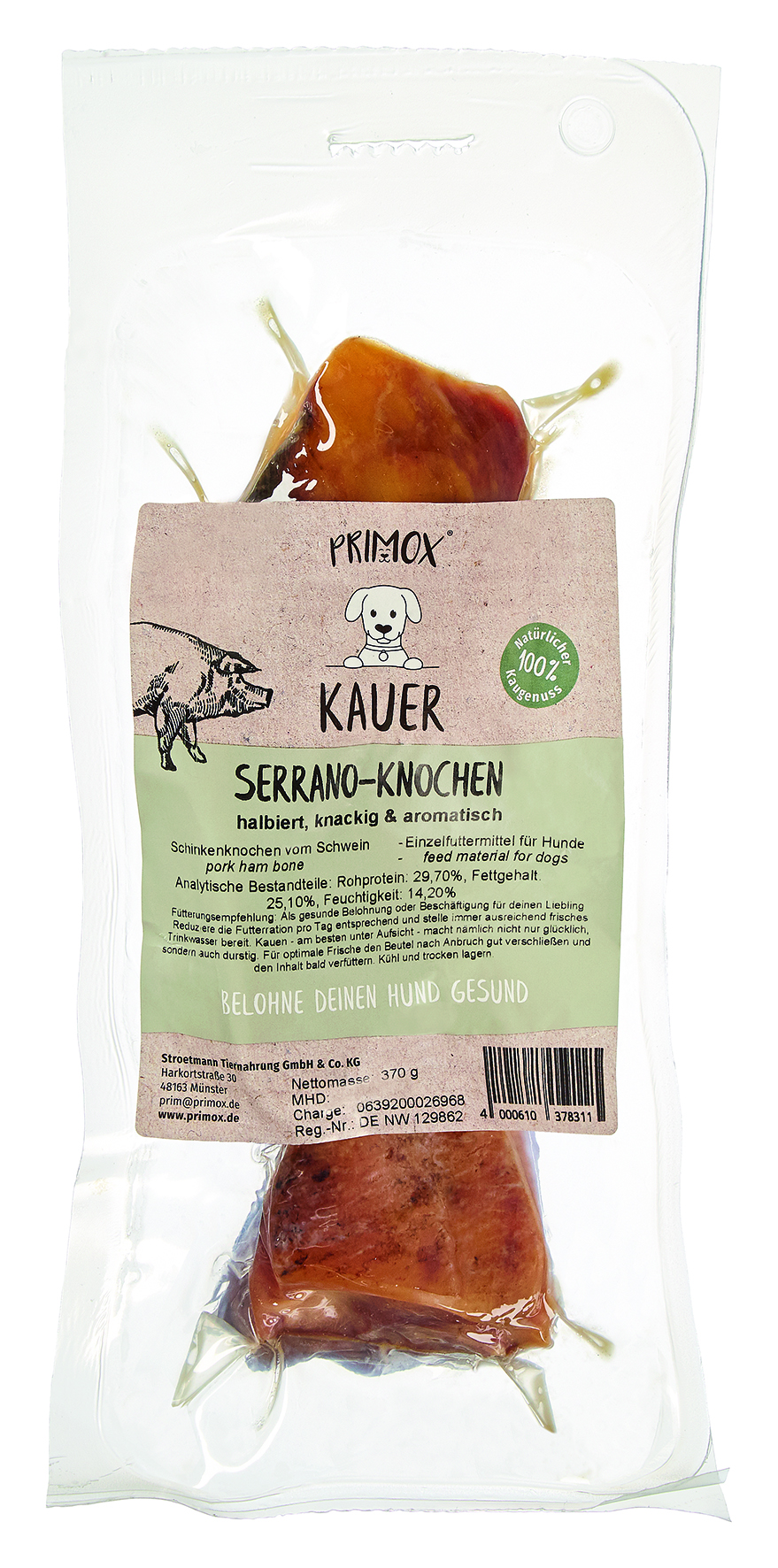Primox - Serrano Knochen halbiert 370g - 1 x 0.37 kg - 3