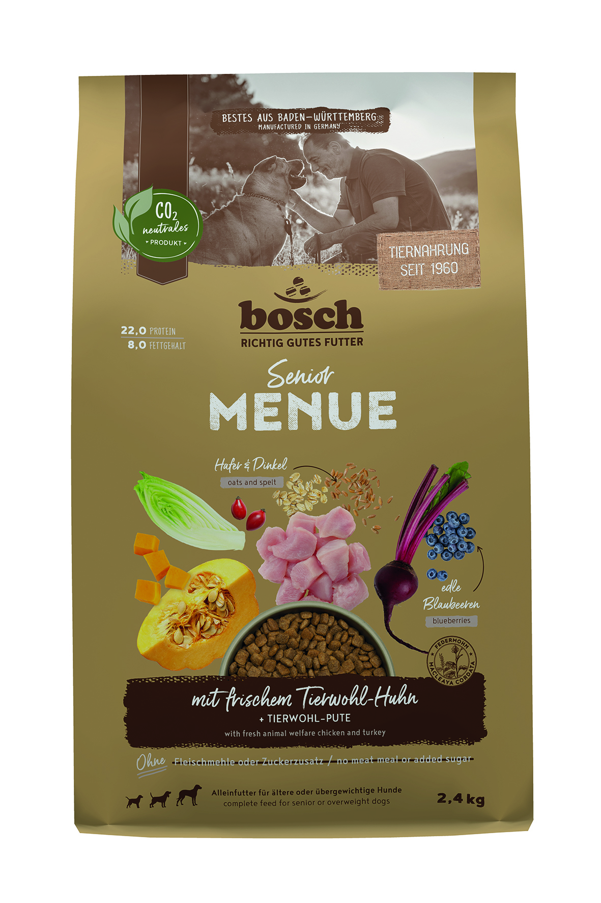 Bosch - HPC MENUE Senior mit Tierwohl Huhn + Dinkel + Hafer - 4 x 2.4 kg - 1