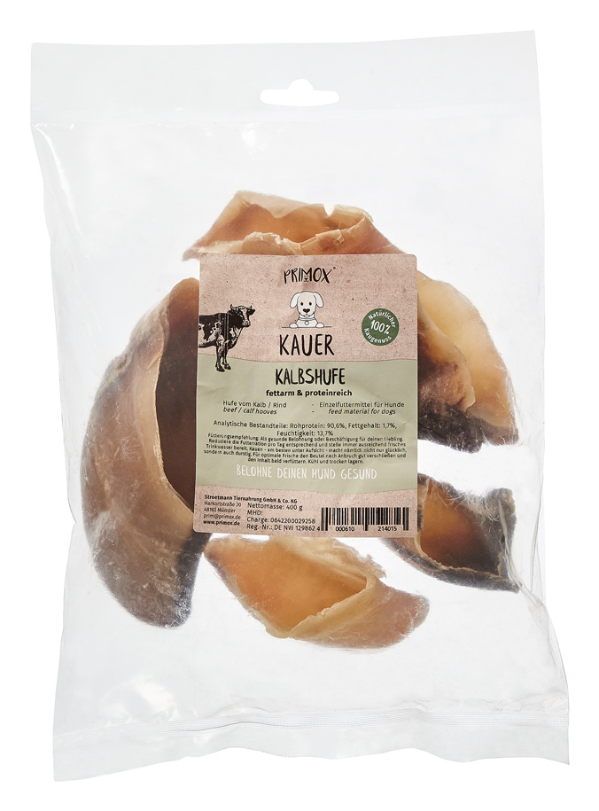 Primox Kauer Kalbshufe 400 g im Beutel fettarm und proteinreich analytische Bestandteile und Fütterungsempfehlung Primox Kauer Kalbshufe 400 g im Beutel fettarm und proteinreich analytische Bestandteile und Fütterungsempfehlung
