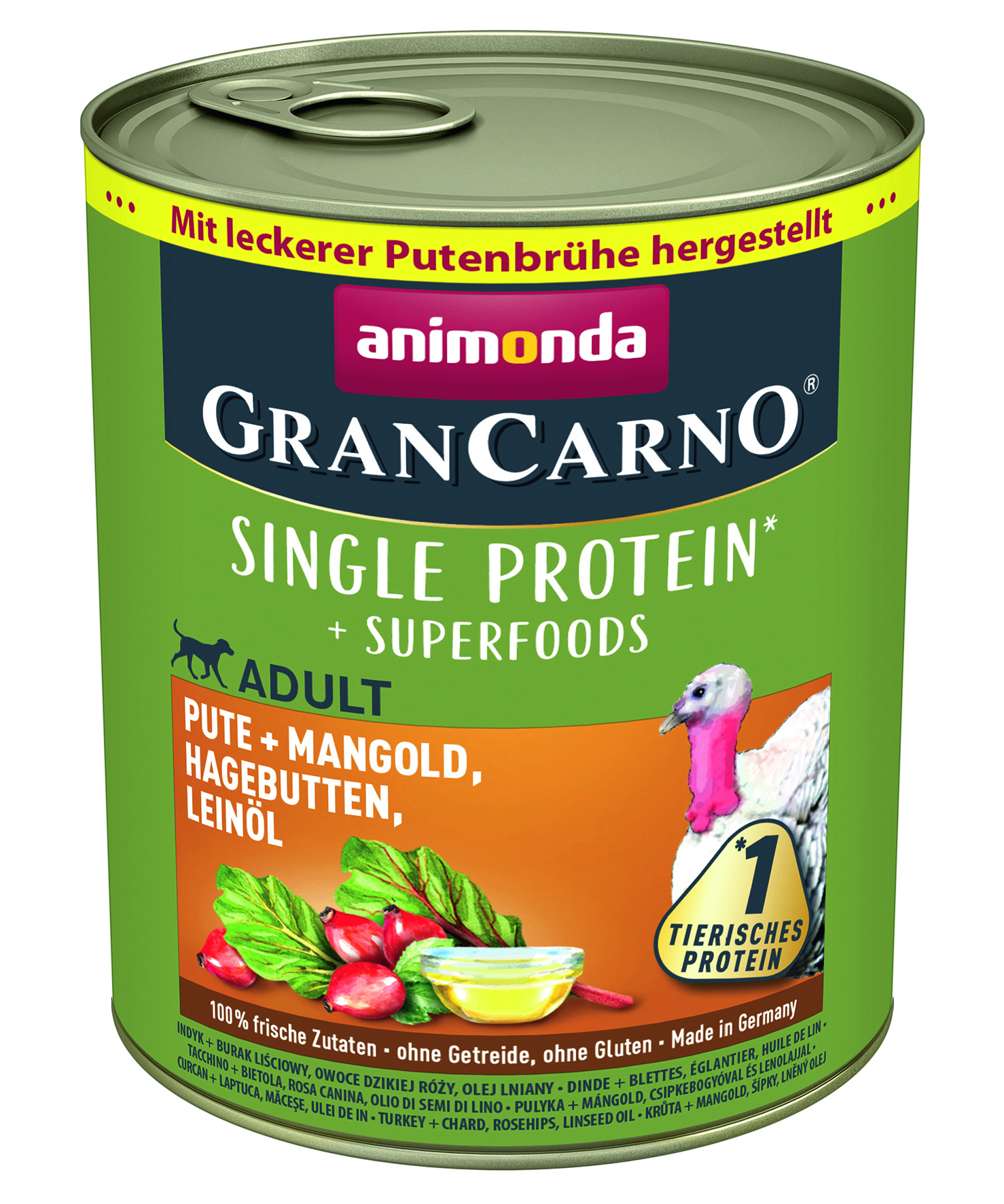 Animonda Gran Carno - Superfoods mit Pute, Mangold, Hagebutten & Leinöl - 6 x 800 g - 1