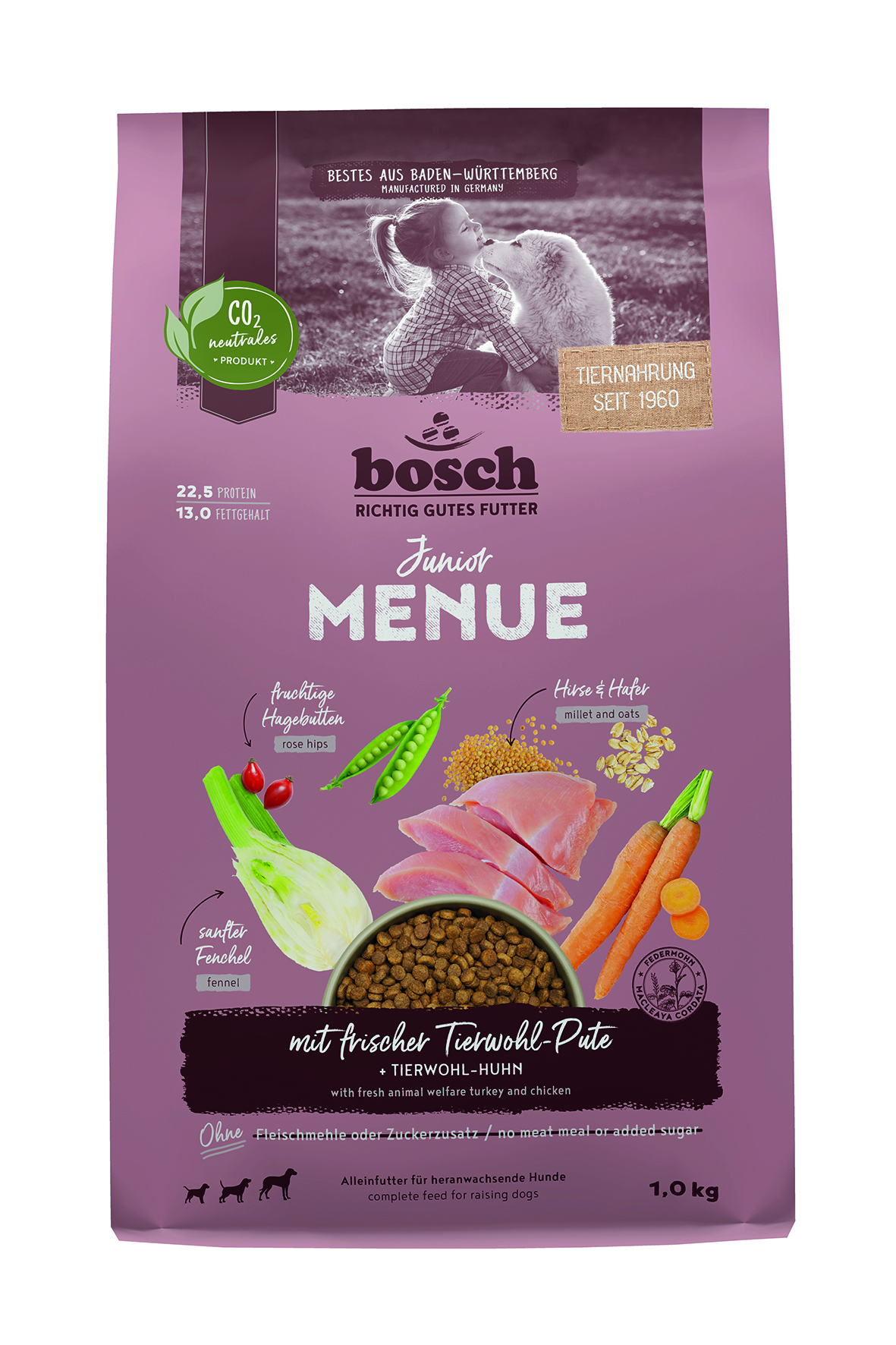 Bosch - HPC MENUE Junior mit Tierwohl Pute + Hafer + Hirse - 1 x 1000 g - 1