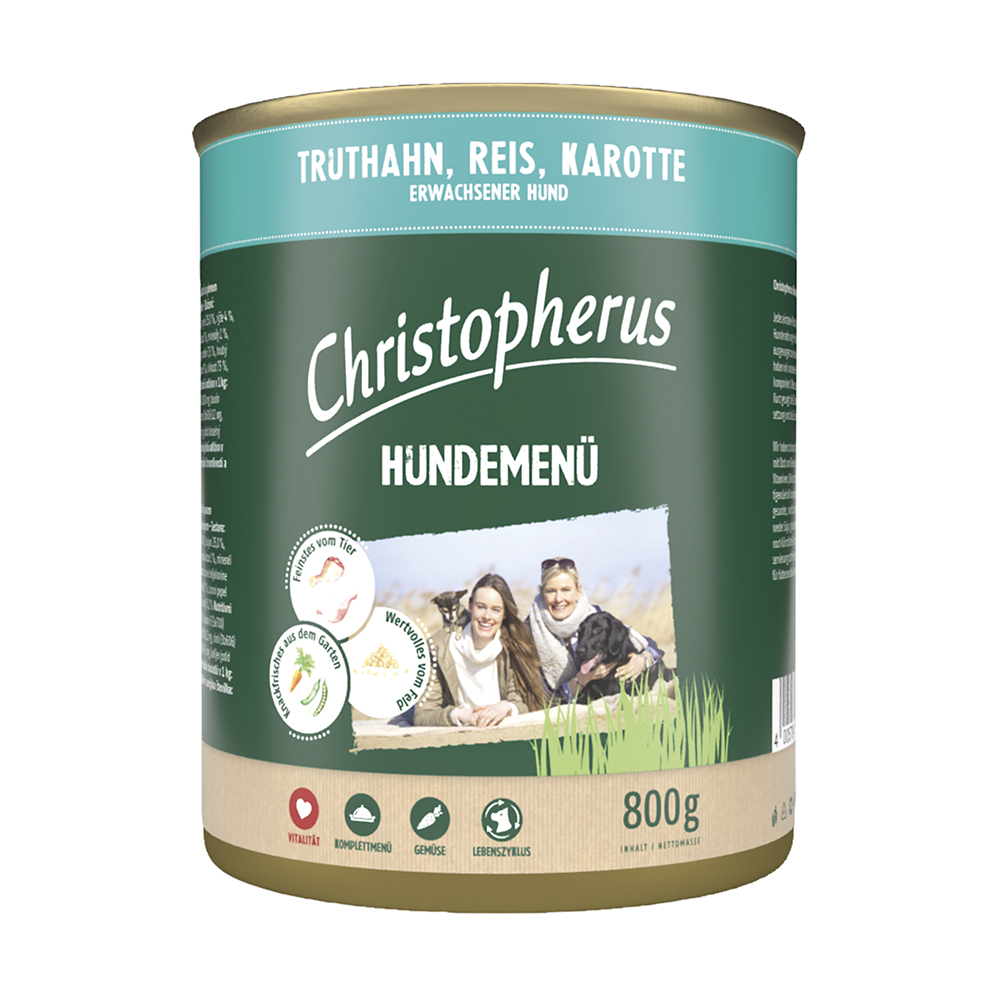 Hundemenü mit Truthahn, Reis, Karotte
