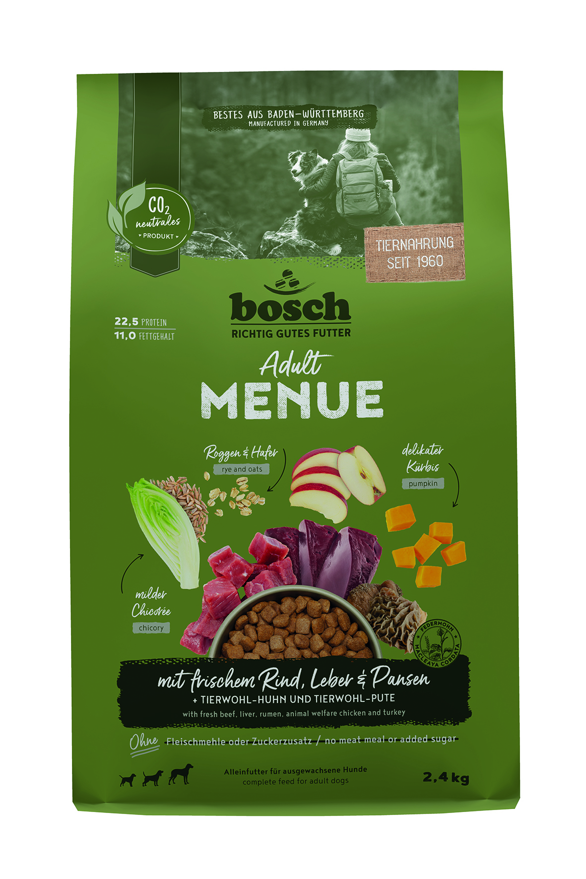 Bosch - HPC MENUE Adult mit Rind + Innereien + Roggen + Hafer - 4 x 2.4 kg - 1