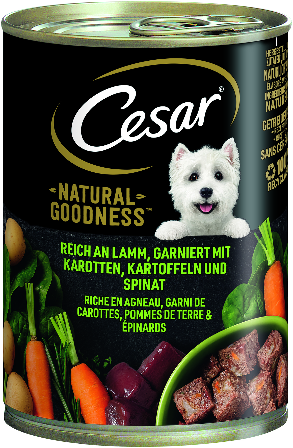 Cesar - Natural Goodness Reich an Lamm mit Karotten, Kartoffeln & Spinat - 6 x 400 g - 1