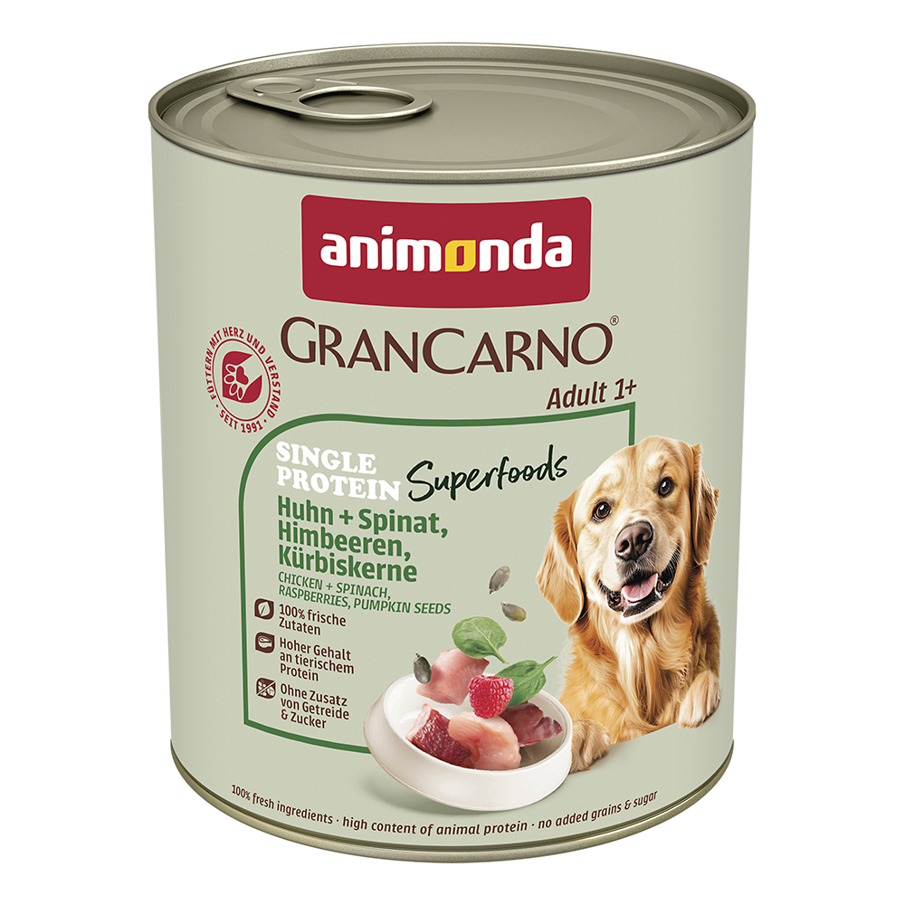Animonda Gran Carno - Superfoods mit Huhn, Spinat, Himbeeren & Kürbiskernen - 6 x 800 g - 1