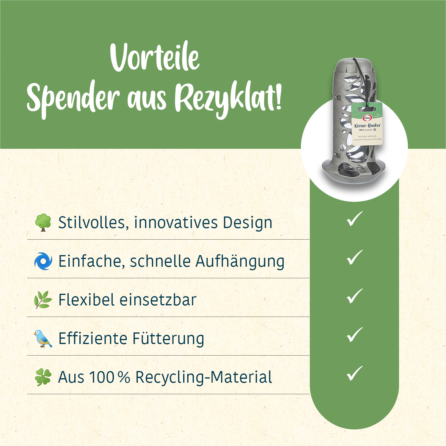 elles - Vogelfutterspender "Körner-Bunker" - 6 x 1 Stück - 5