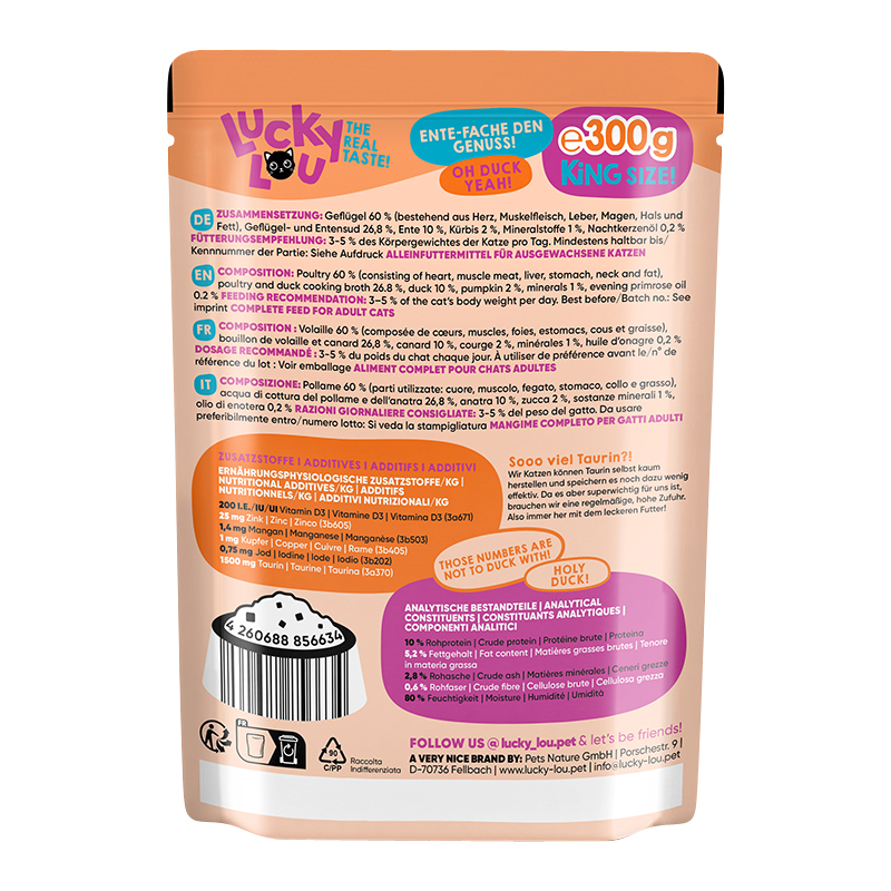 Lucky Lou - Adult Geflügel & Ente - 6 x 300 g - 2