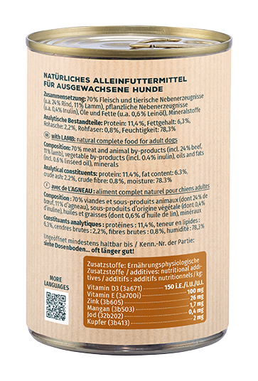 Primox Fleischmecker Nassfutter Dose 400 g mit Lamm Zusammensetzung und analytische Bestandteile