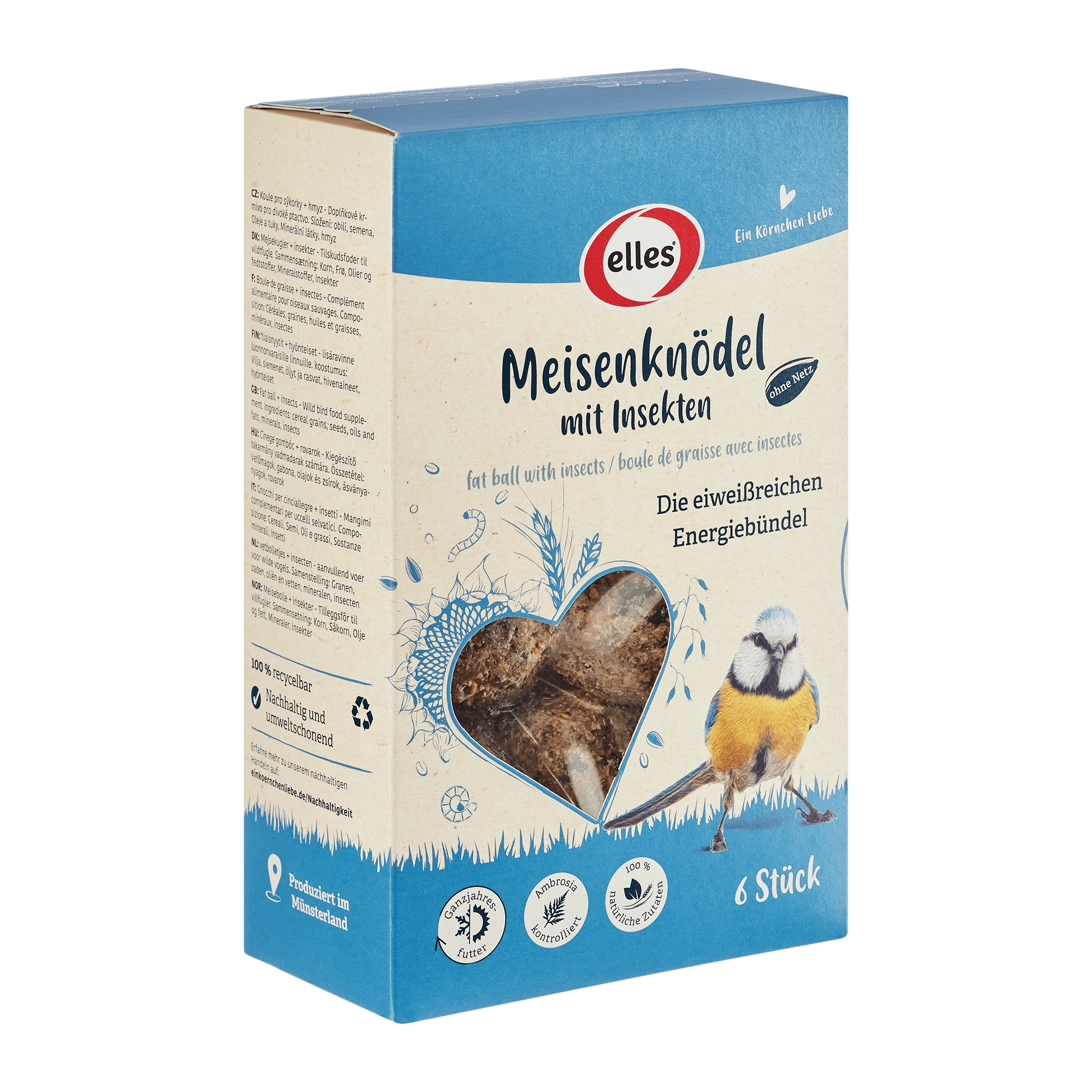 elles - Meisenknödel ohne Netz mit Insekten 6 Stück - 6 x 540 g - 3