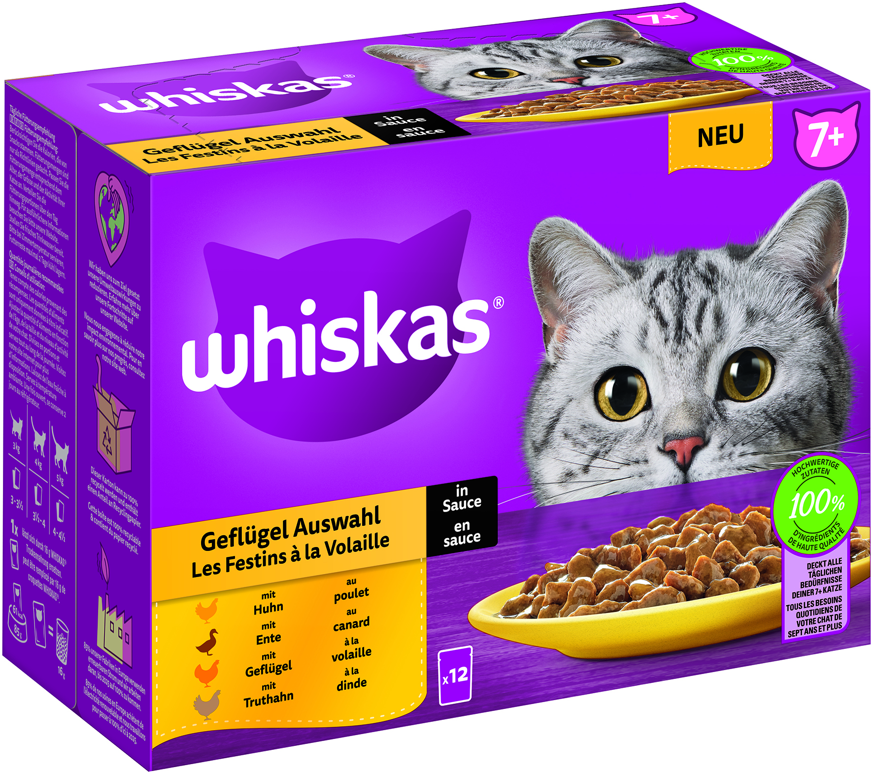 Whiskas - Whiskas Multipack 7+ Geflügel Auswahl in Sauce - 4 x 1020 g - 1