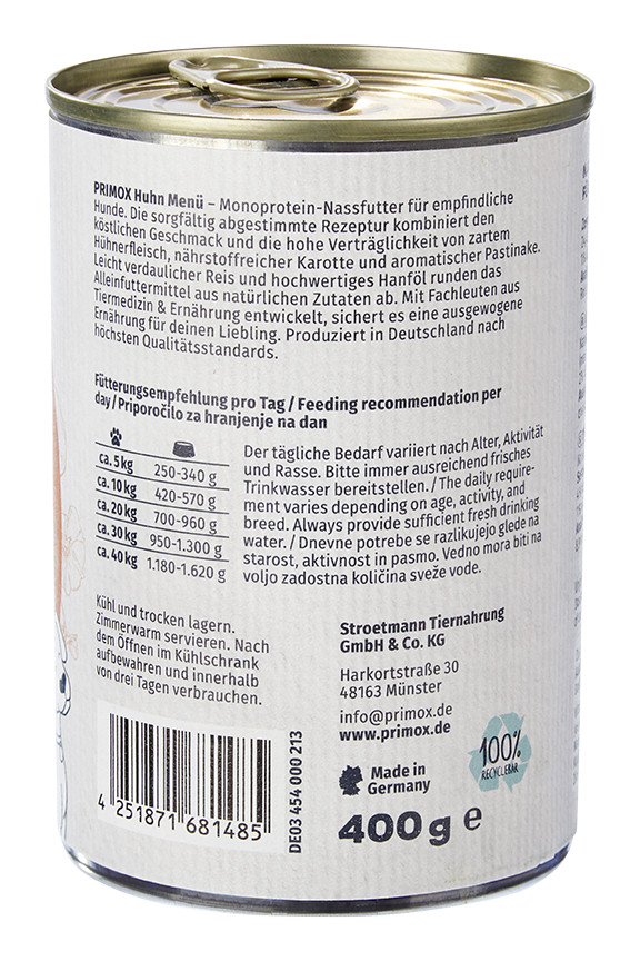 Primox - Hunde Nassfutter MENÜ mit Huhn 6 x 400G - 6 x 400 g - 7