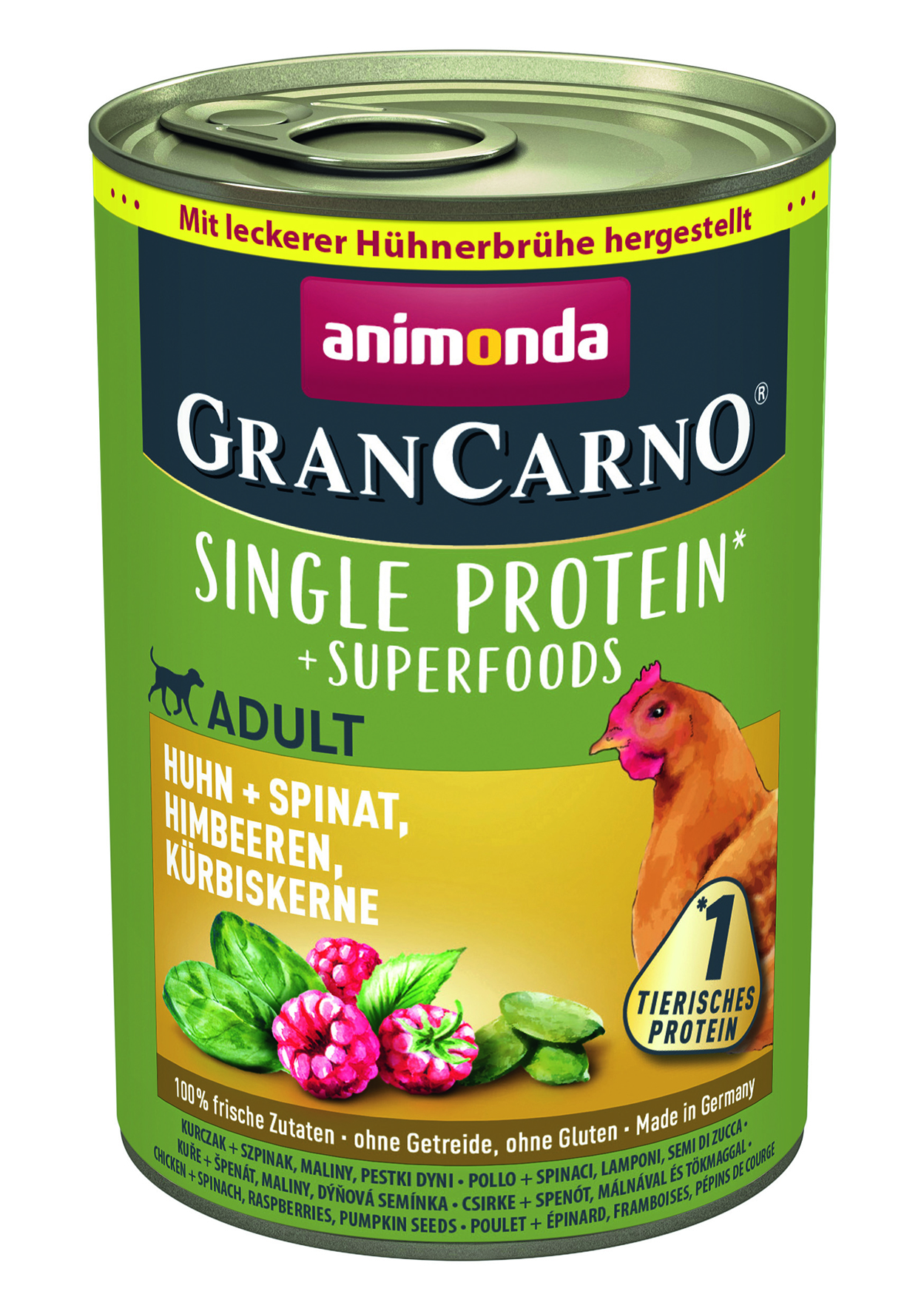 Animonda Gran Carno - Superfoods mit Huhn, Spinat, Himbeeren & Kürbiskernen - 6 x 400 g - 1