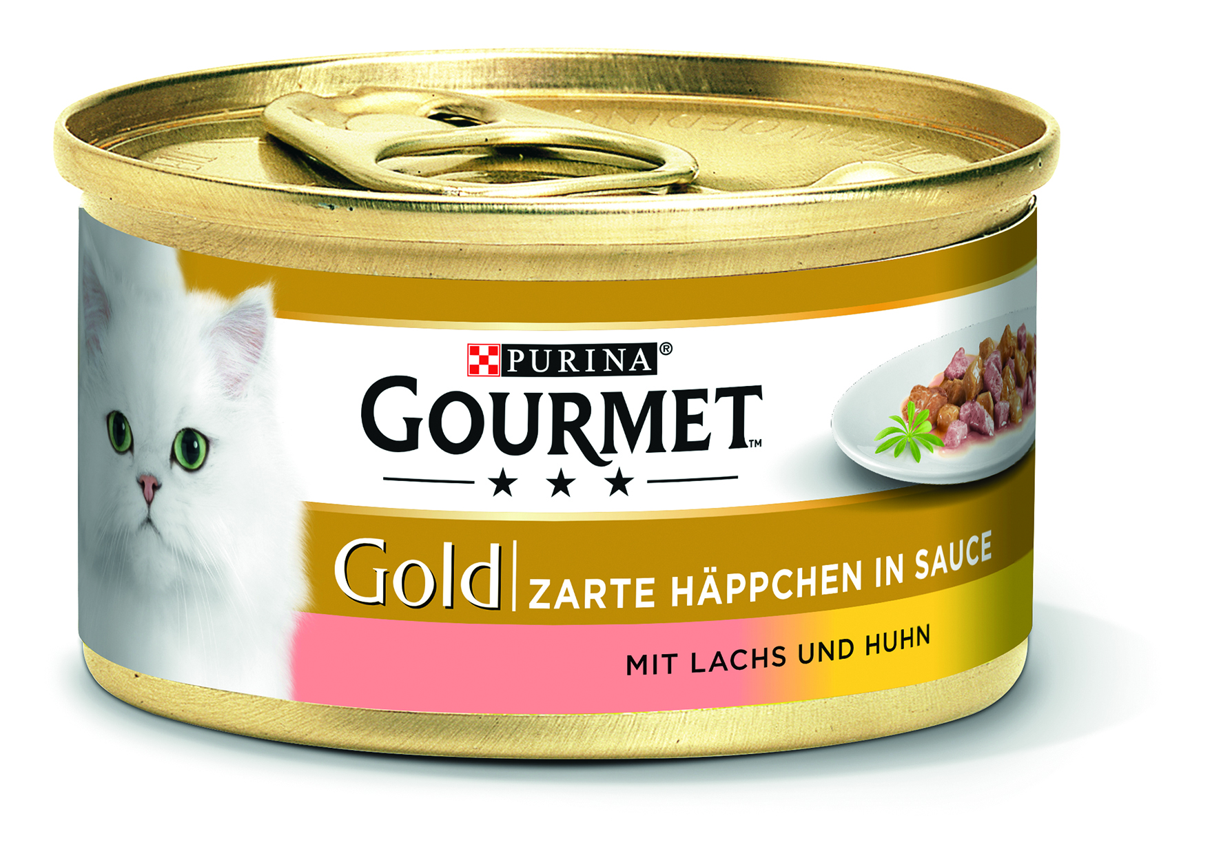 Gold Zarte Häppchen in Sauce mit Lachs & Huhn