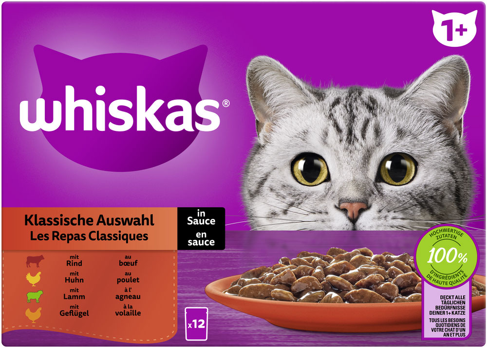 Whiskas - Whiskas Multipack 1+ Klassische Auswahl in Sauce - 4 x 1.02 kg - 1