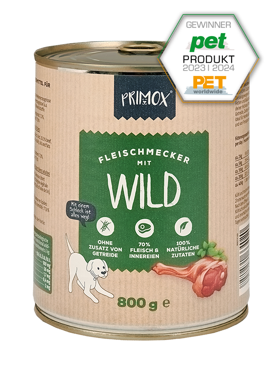 Primox Fleischmecker Nassfutter 800 g in Dose mit Wild PET Produkt Gewinner 2023/2024