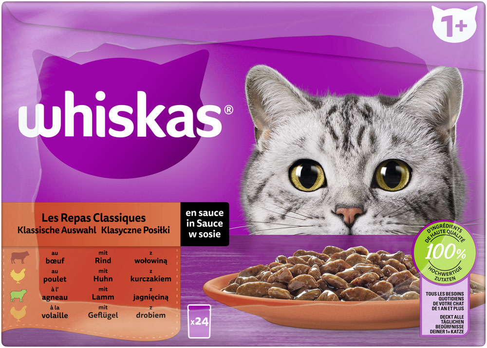 Whiskas - Core 1+ Klassische Auswahl in Sauce - 2 x 2040g - 4