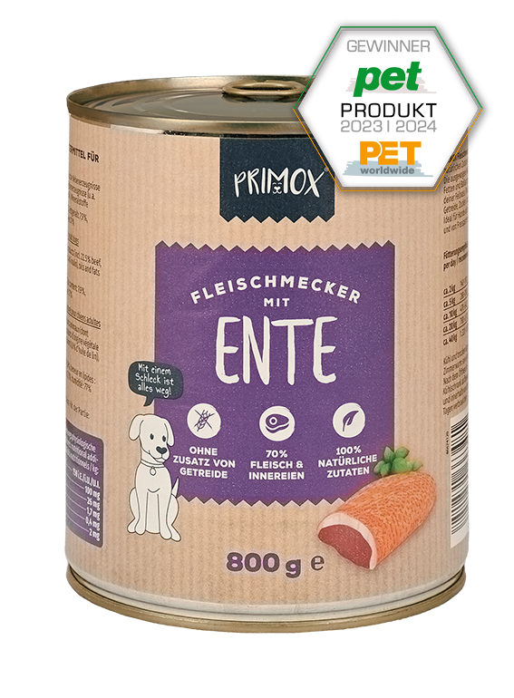 Primox Fleischmecker 800 g in Dose mit Ente PET Produkt Gewinner 2023/2024 Primox Fleischmecker 800 g in Dose mit Ente PET Produkt Gewinner 2023/2024