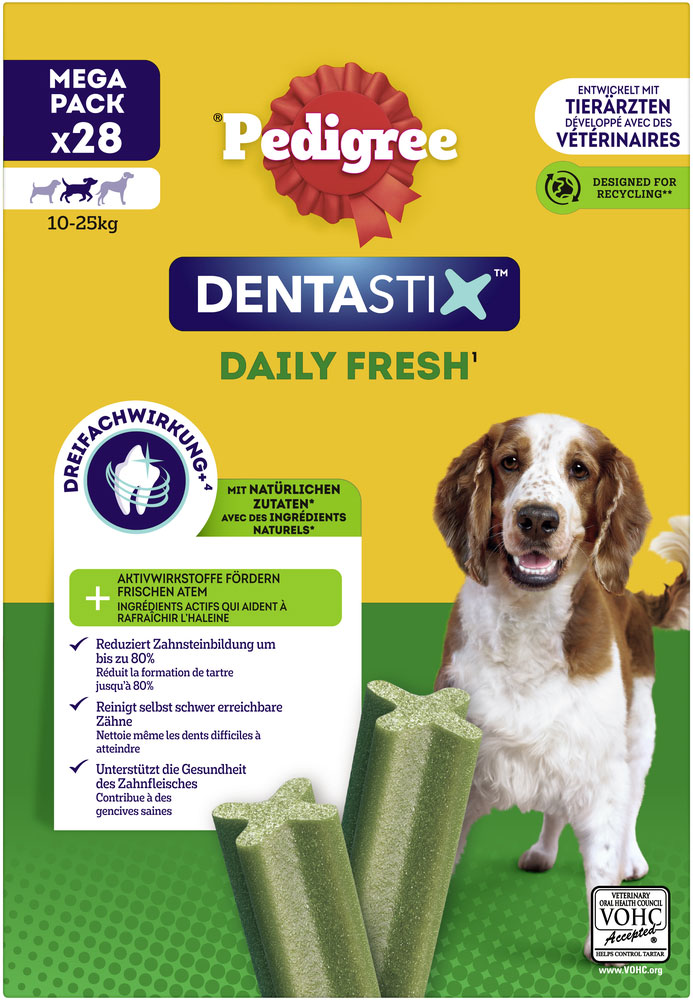 Pedigree - Dentastix Tägliche Frische Multipack für mittelgroße Hunde 4x7 Stück - 4 x 720g - 1