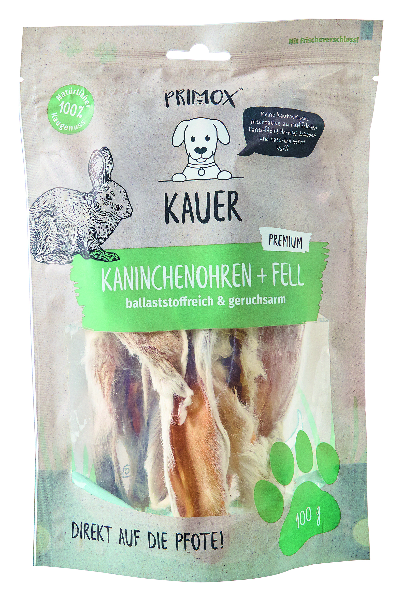 Primox - Kaninchenohren mit Fell 100g - 1 x 0.1 kg - 1