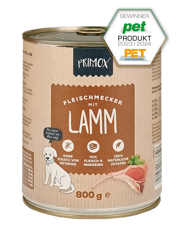 Primox Fleischmecker Nassfutter 800 g in Dose mit Lamm PET Produkt Gewinner 2023/2024