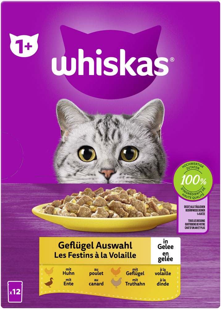 Whiskas - Whiskas Multipack 1+ Geflügel Auswahl in Gelee - 4