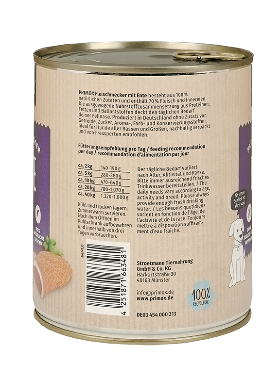 Primox - Hunde Nassfutter mit Ente  6 x 800g - 6 x 800 g - 6
