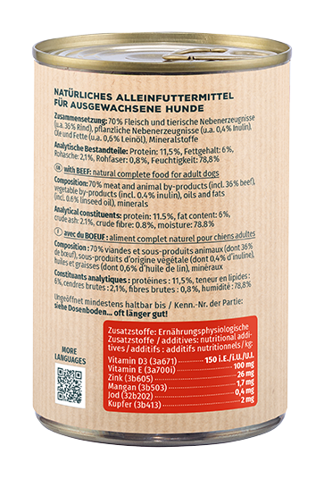 Primox Fleischmecker Nassfutter 400 g in Dose mit Rind Zusammensetzung und analytische Bestandteile