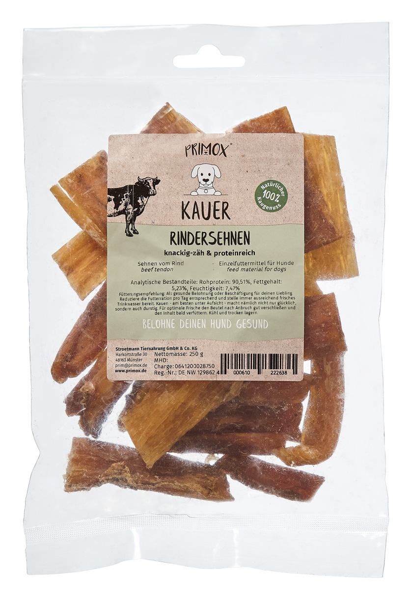 Primox Kauer Rindersehnen 250 g im Beutel knackig-zäh und proteinreich analytische Bestandteile und Fütterungsempfehlung Primox Kauer Rindersehnen 250 g im Beutel knackig-zäh und proteinreich analytische Bestandteile und Fütterungsempfehlung