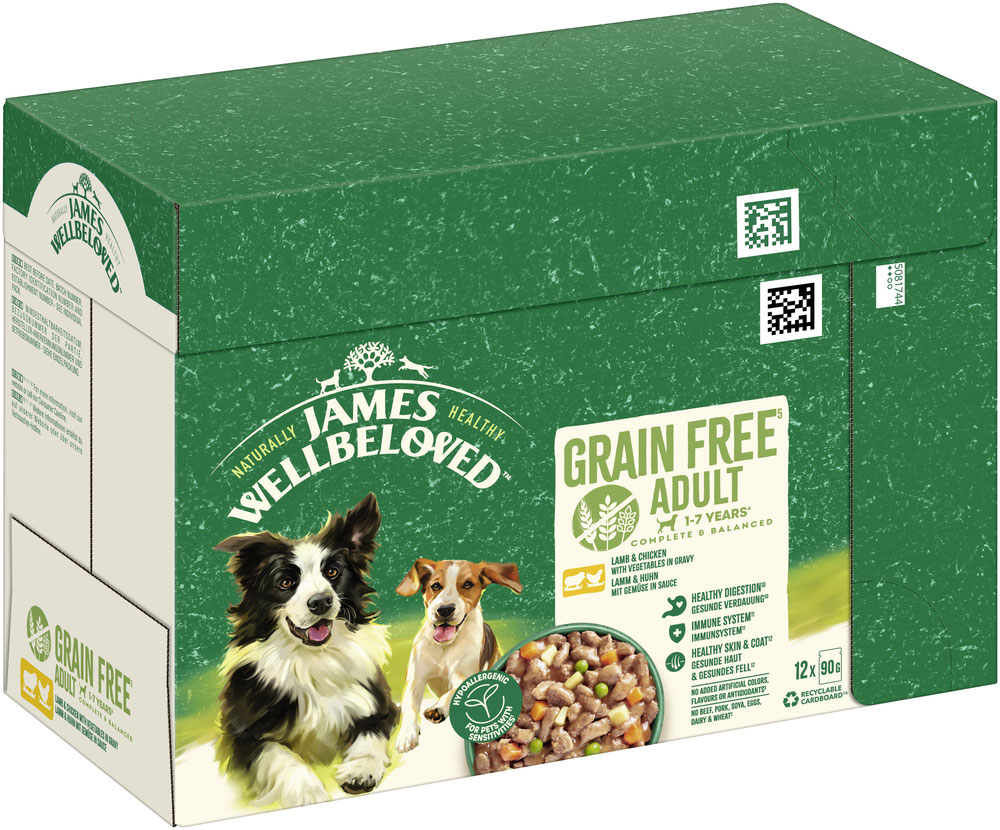 James Wellbeloved - Grain Free Lamm & Huhn mit Gemüse in Sauce - 4 x 12x90g - 2