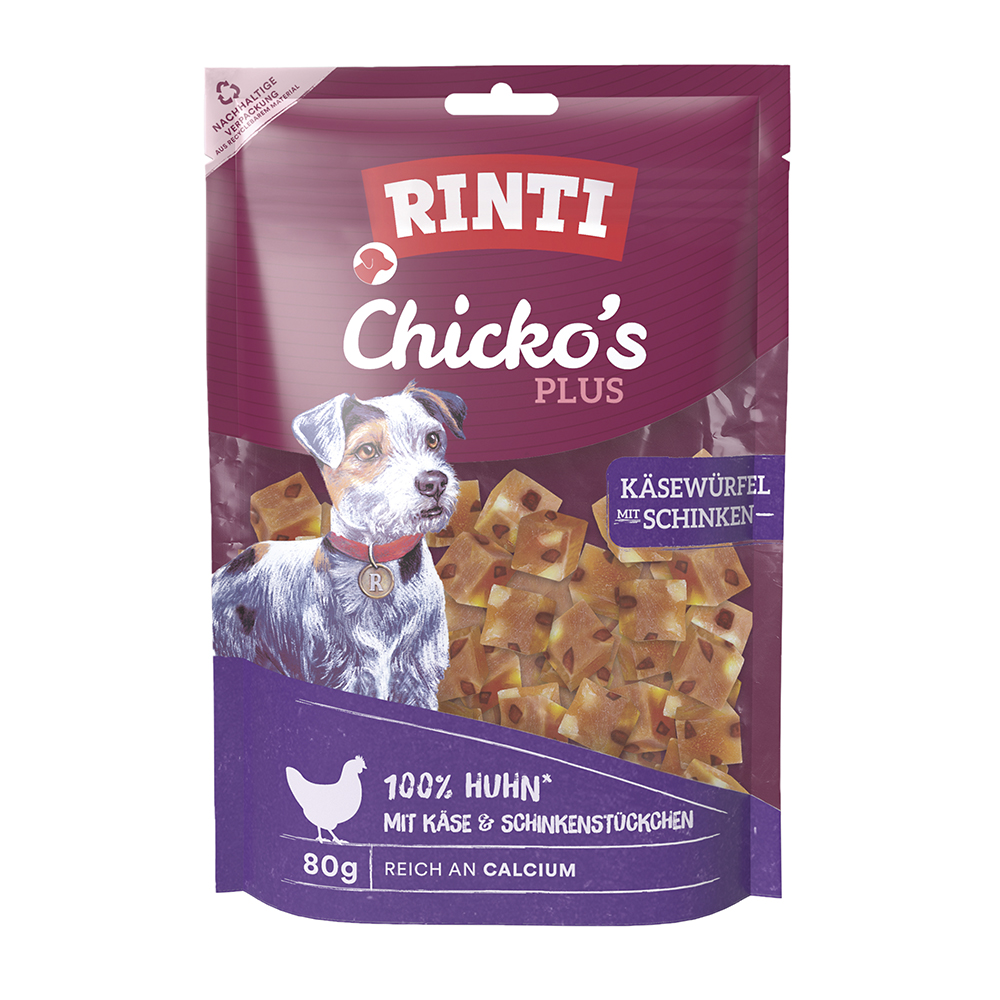 Rinti - Chicko Plus Käse-Schinken-Würfel - 1 x 80 g - 1