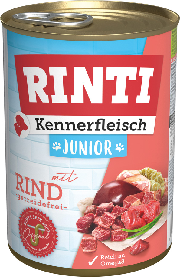 Rinti - Kennerfleisch Junior + Rind - 12 x 400 g - 1