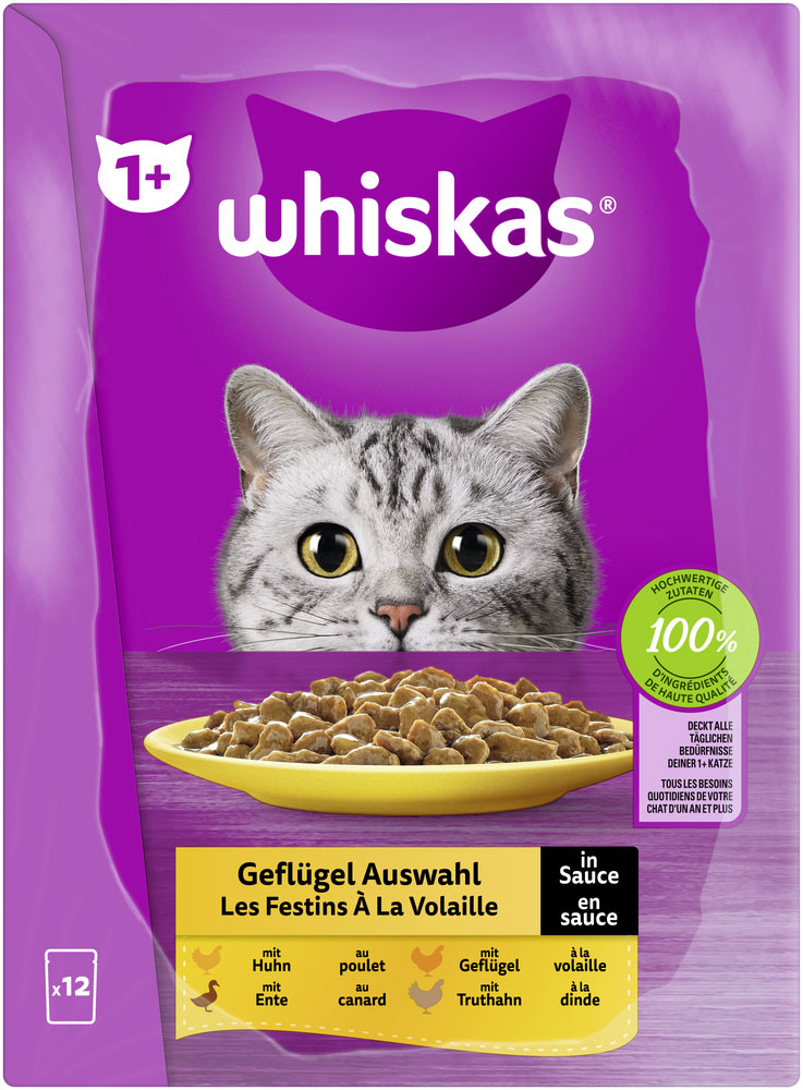 Whiskas - Whiskas Multipack 1+ Geflügel Auswahl in Sauce - 4 x 12X85g - 5