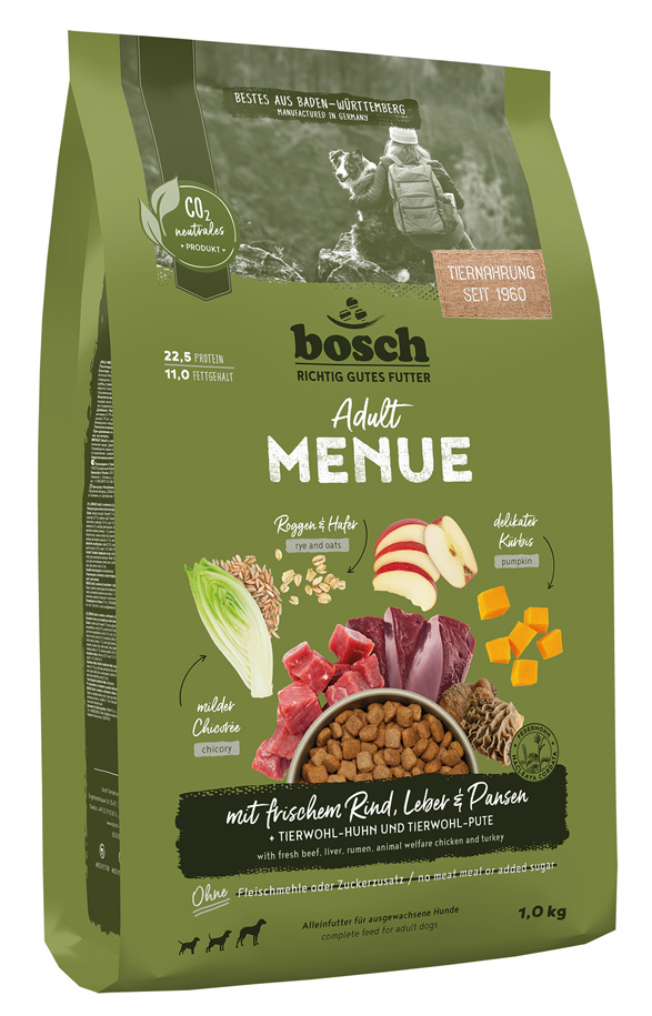 Bosch - HPC MENUE Adult mit Rind + Innereien + Roggen + Hafer - 1 x 1kg - 1