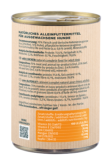 Primox Fleischmecker Nassfutter 400 g in Dose mit Huhn Zusammensetzung und analytische Bestandteile