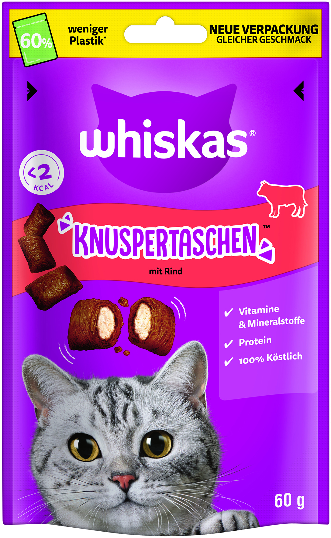 Whiskas - Knuspertaschen Rind - 6 x 60 g - 1