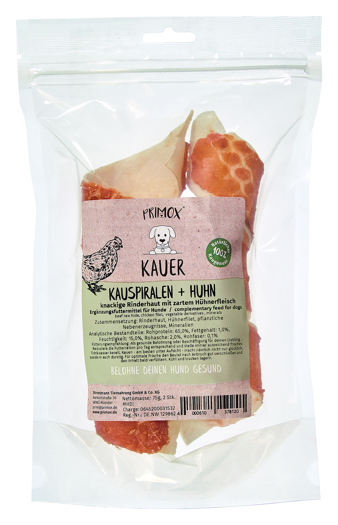 Primox - Kauspirale mit Huhn 75g - 9 x 0.075 kg - 1