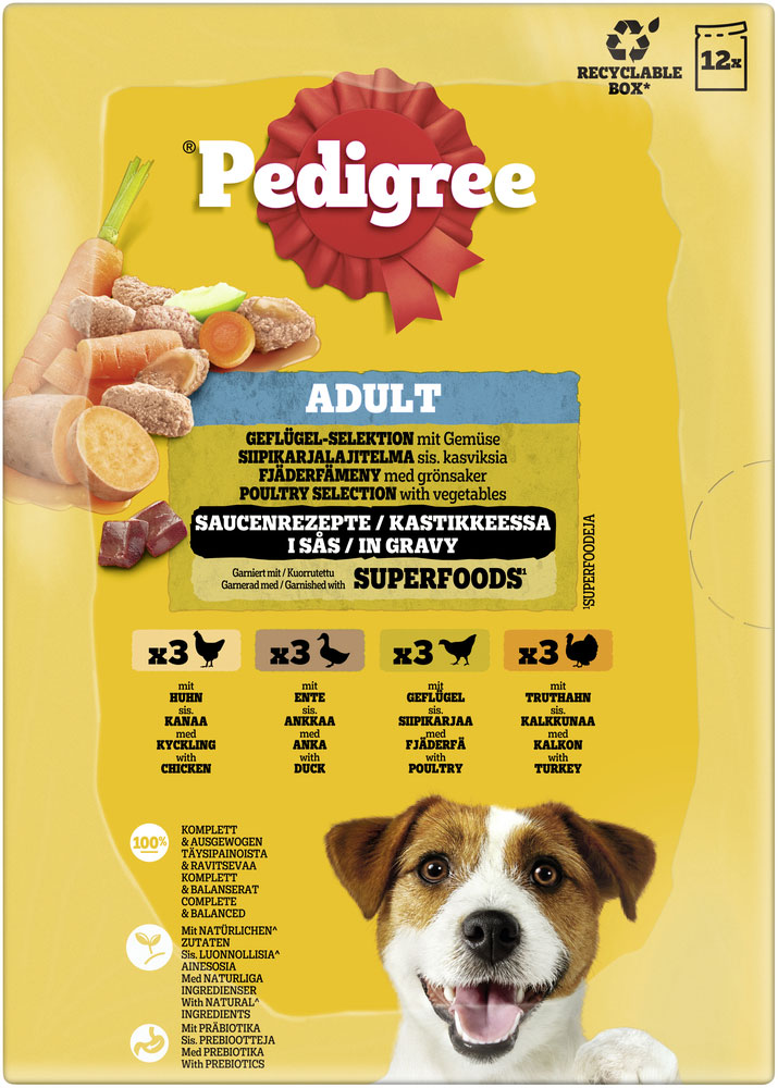 Pedigree - Multipack 4x Geflügel in Sauce - 4 x 12X100g - 5