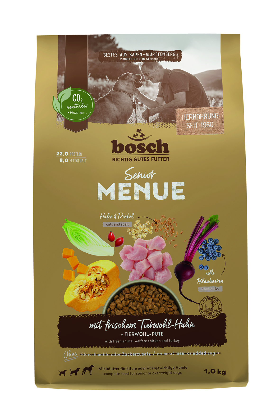 Bosch - HPC MENUE Senior mit Tierwohl Huhn + Dinkel + Hafer - 1 x 1 kg - 1