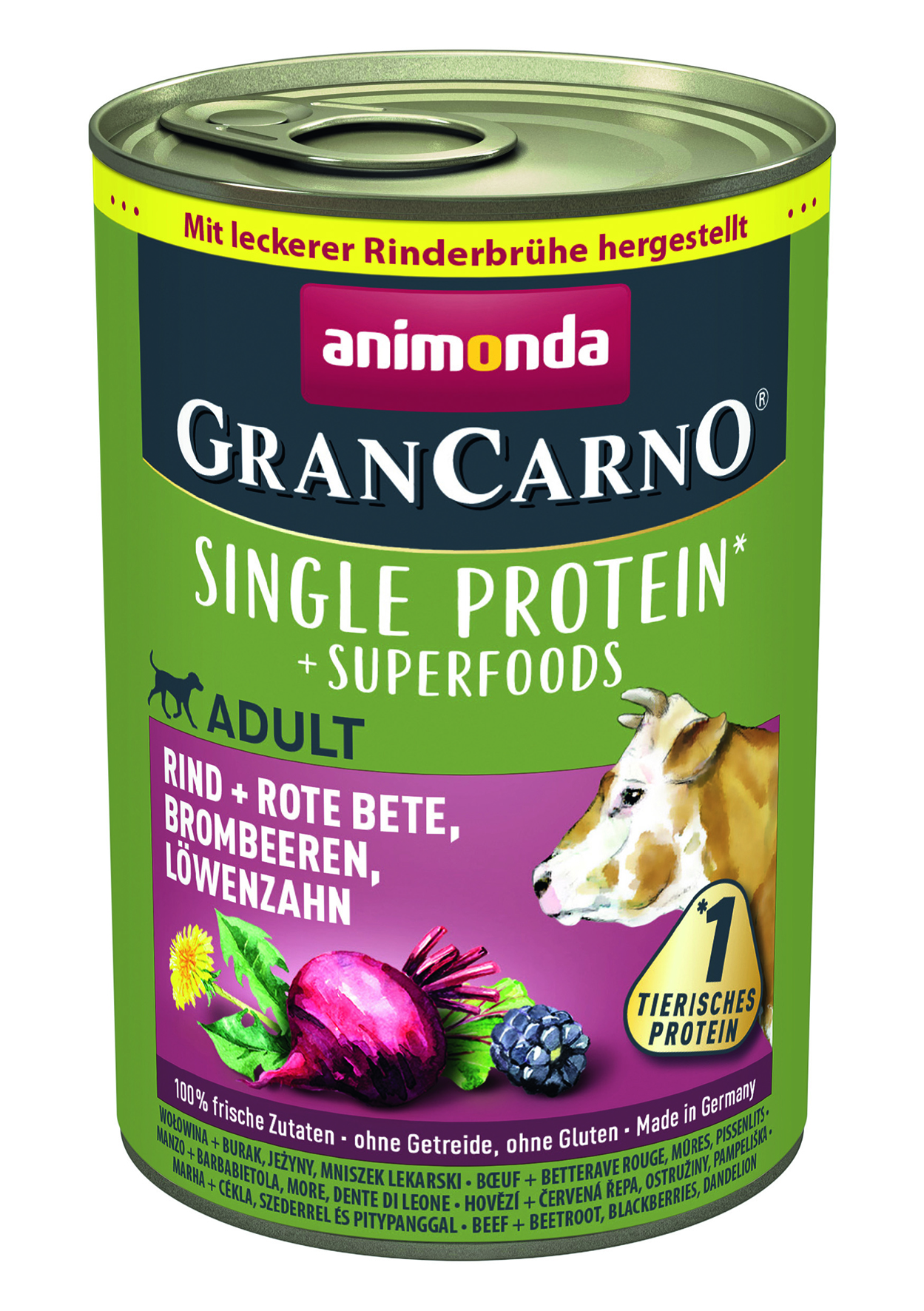 Animonda Gran Carno - Superfoods mit Rind, Rote Beete, Brombeeren & Löwenzahn - 6 x 400 g - 1