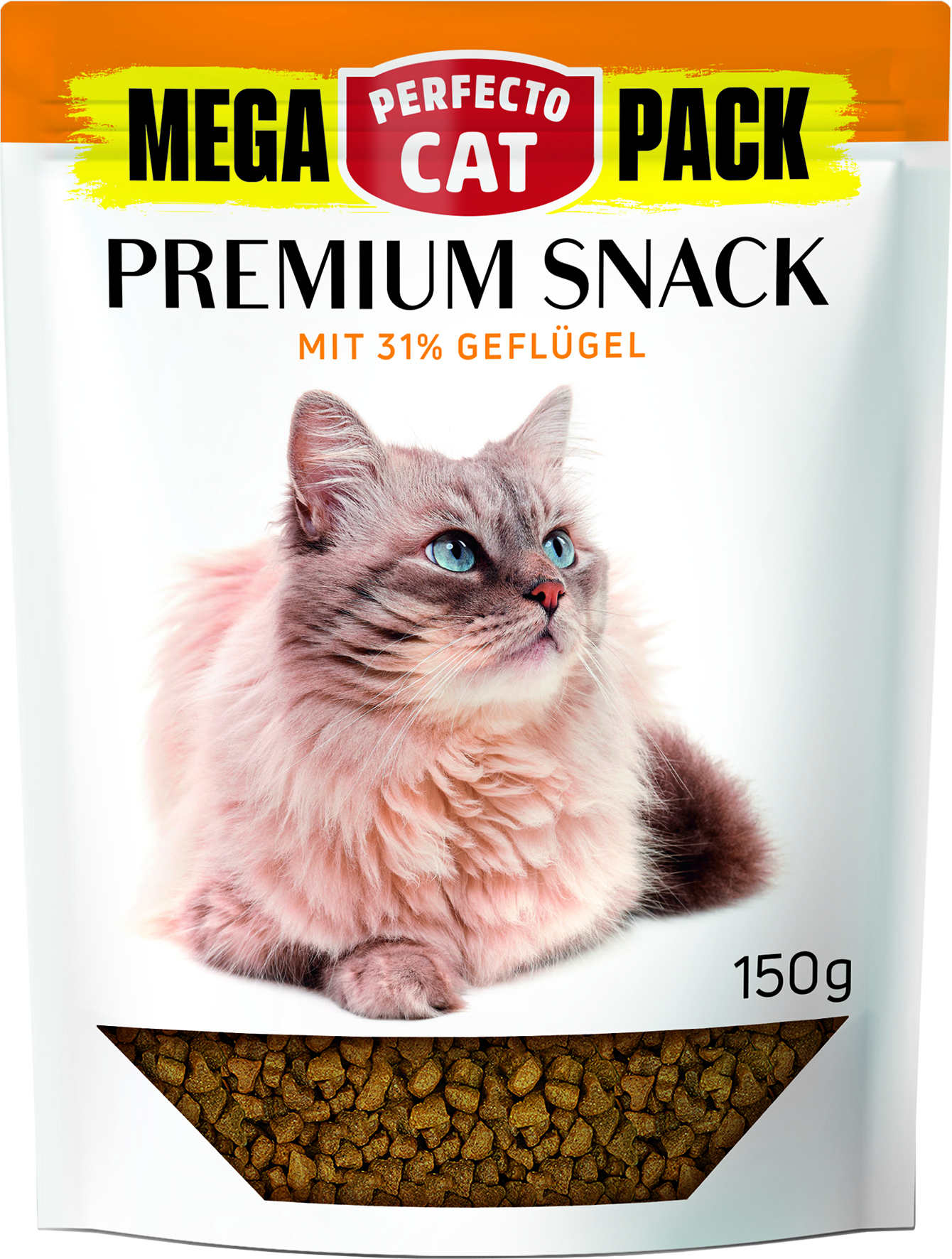Feiner Katzensnack in Herzform mit 31% Geflügel.