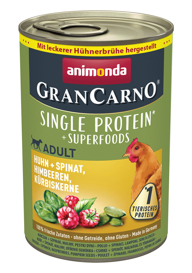 Superfoods mit Huhn, Spinat, Himbeeren & Kürbiskernen