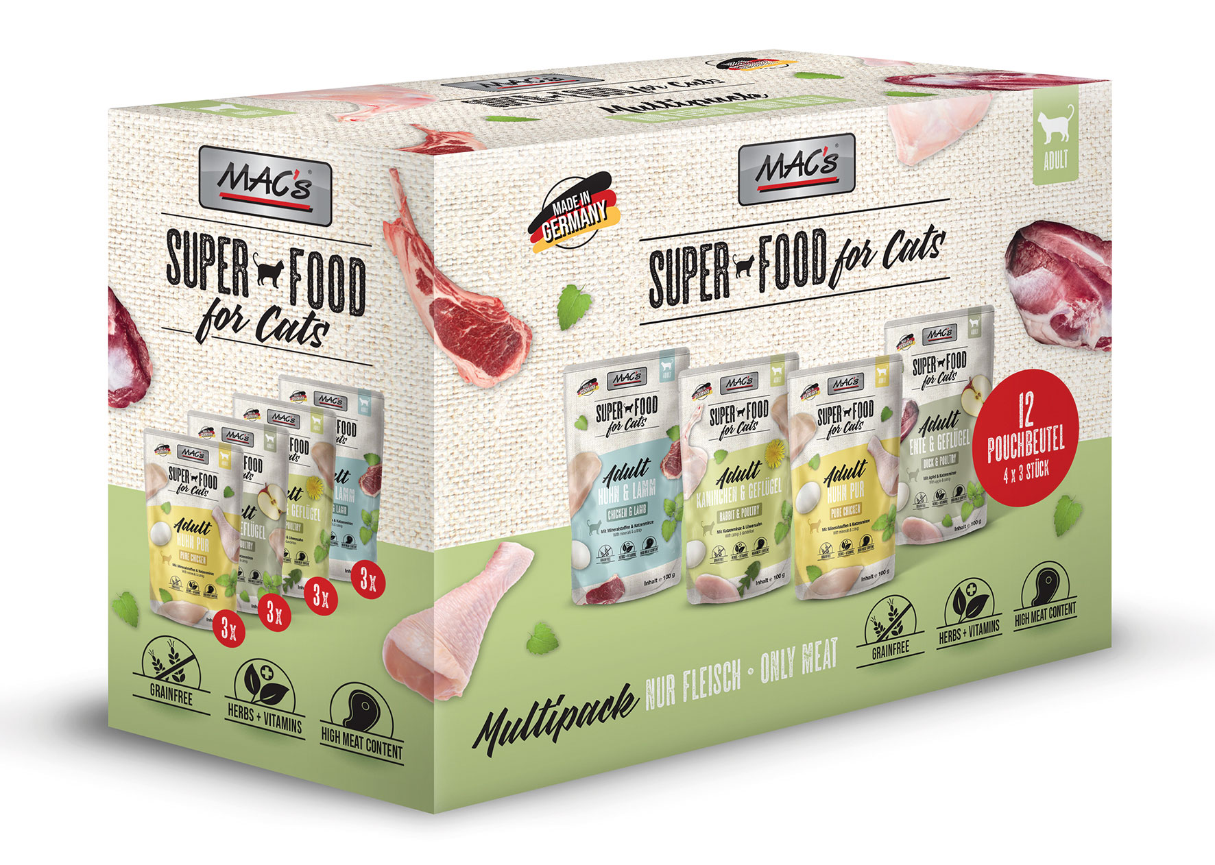 CAT Pouchpack Multipack nur Fleisch 
(3 Stk. pro Sorte 851, 853, 854, 855)