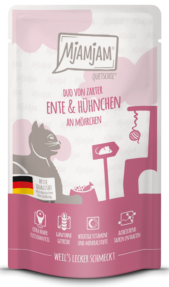 MjAMjAM - Quetschie - DUO von von zarter Ente & saftigem Hühnchen an Möhrchen 125g - 12 x 125 g - 1